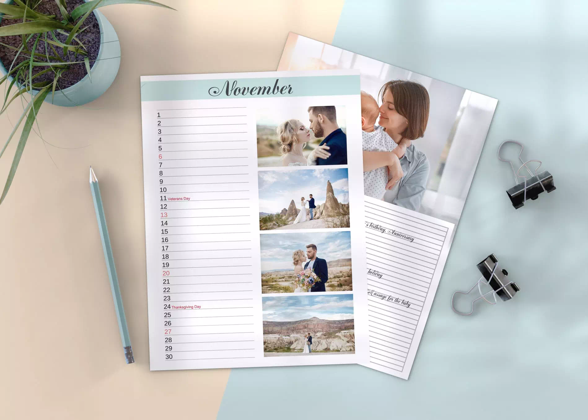 Planner calendar example